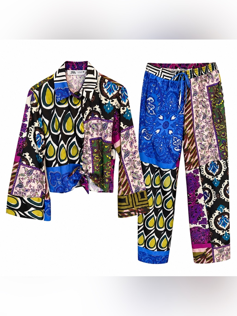 ZARA Multicolor Patchwork Paisley Shirt & Pants Set M/L